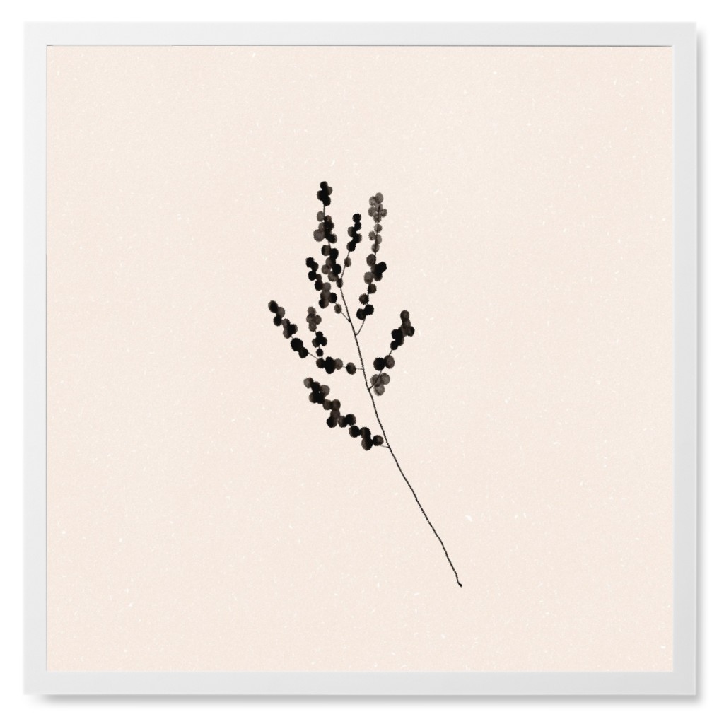 Delicate Berry Branch - Black Photo Tile, White, Framed, 8x8, Beige