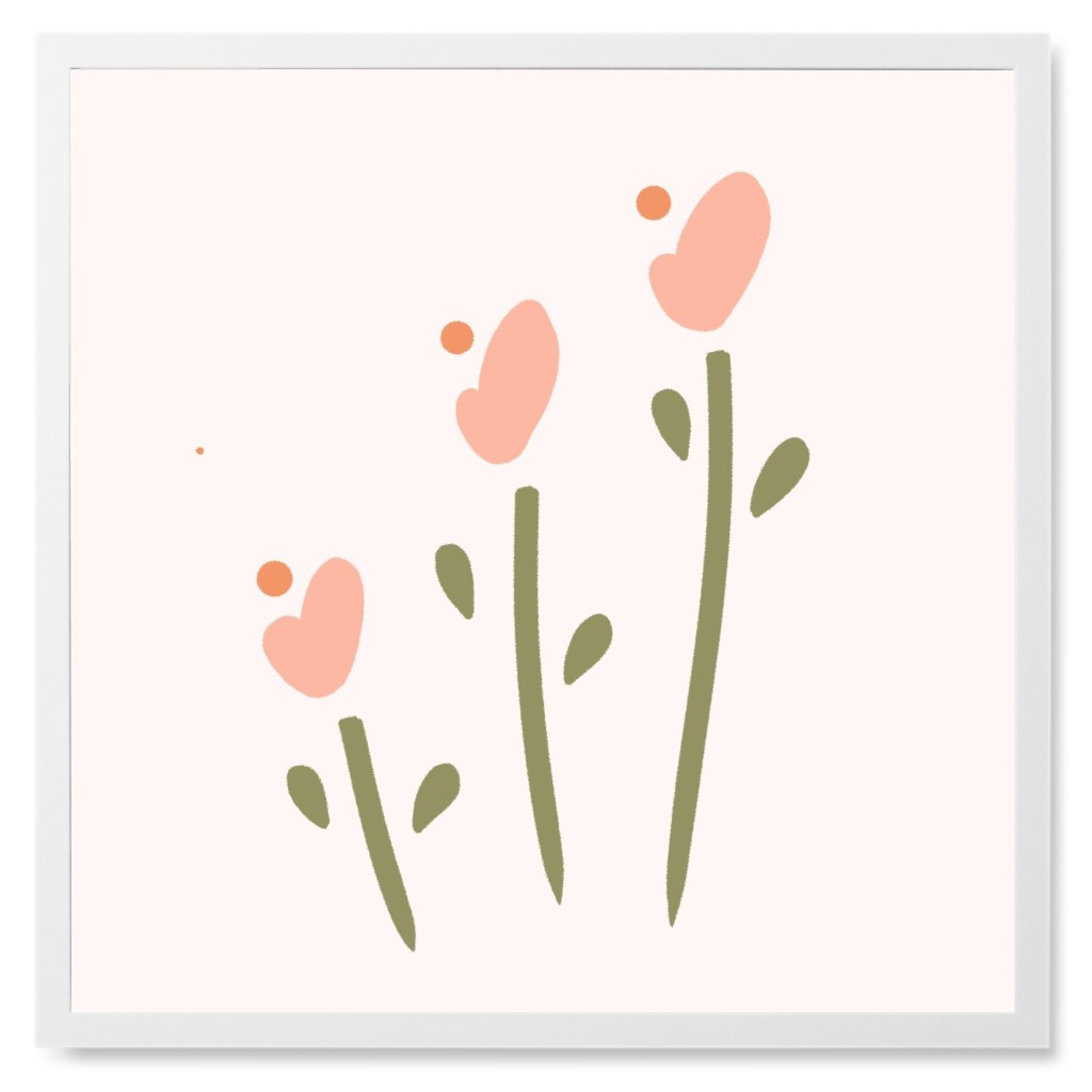 Tulip Wildflowers - Pink Photo Tile, White, Framed, 8x8, Pink