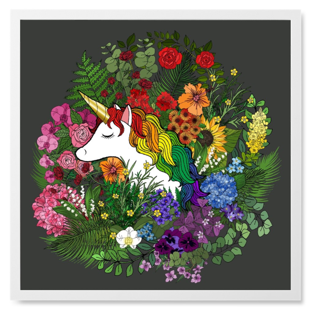 Rainbow Unicorn in a Botanic Garden - Multi Photo Tile, White, Framed, 8x8, Multicolor
