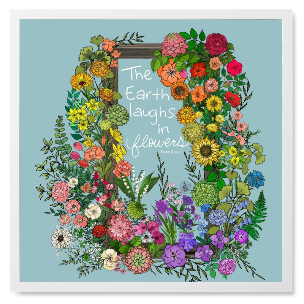 the Earth Laughs in Flowers - Multi on Blue Photo Tile, White, Framed, 8x8, Blue, True Blue