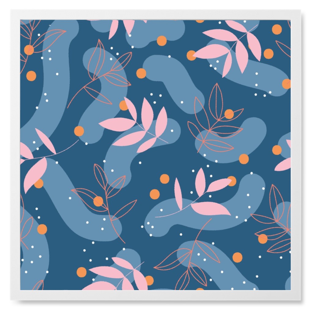 the Modernist - Leaves and Shapes Photo Tile, White, Framed, 8x8, Blue, Cool Blue