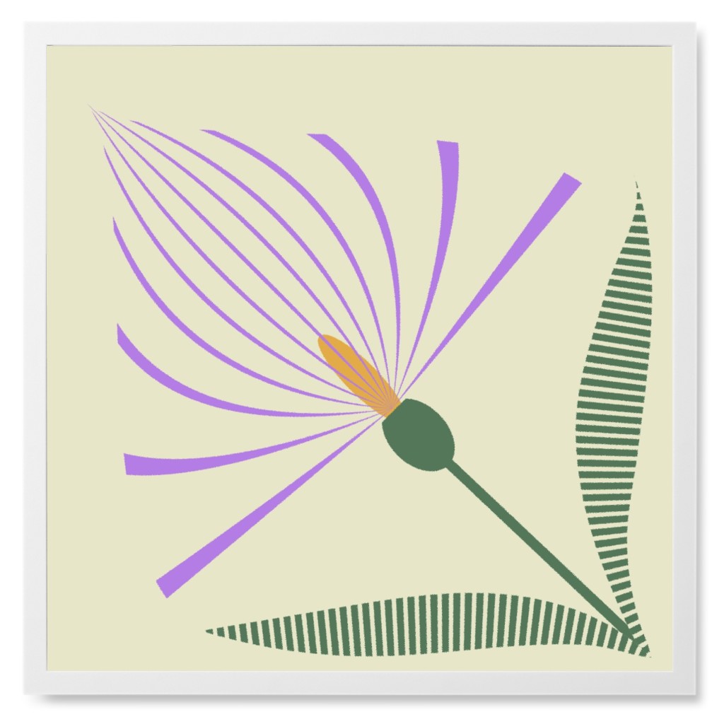 Abstract Lily - Purple on Beige Photo Tile, White, Framed, 8x8, Purple