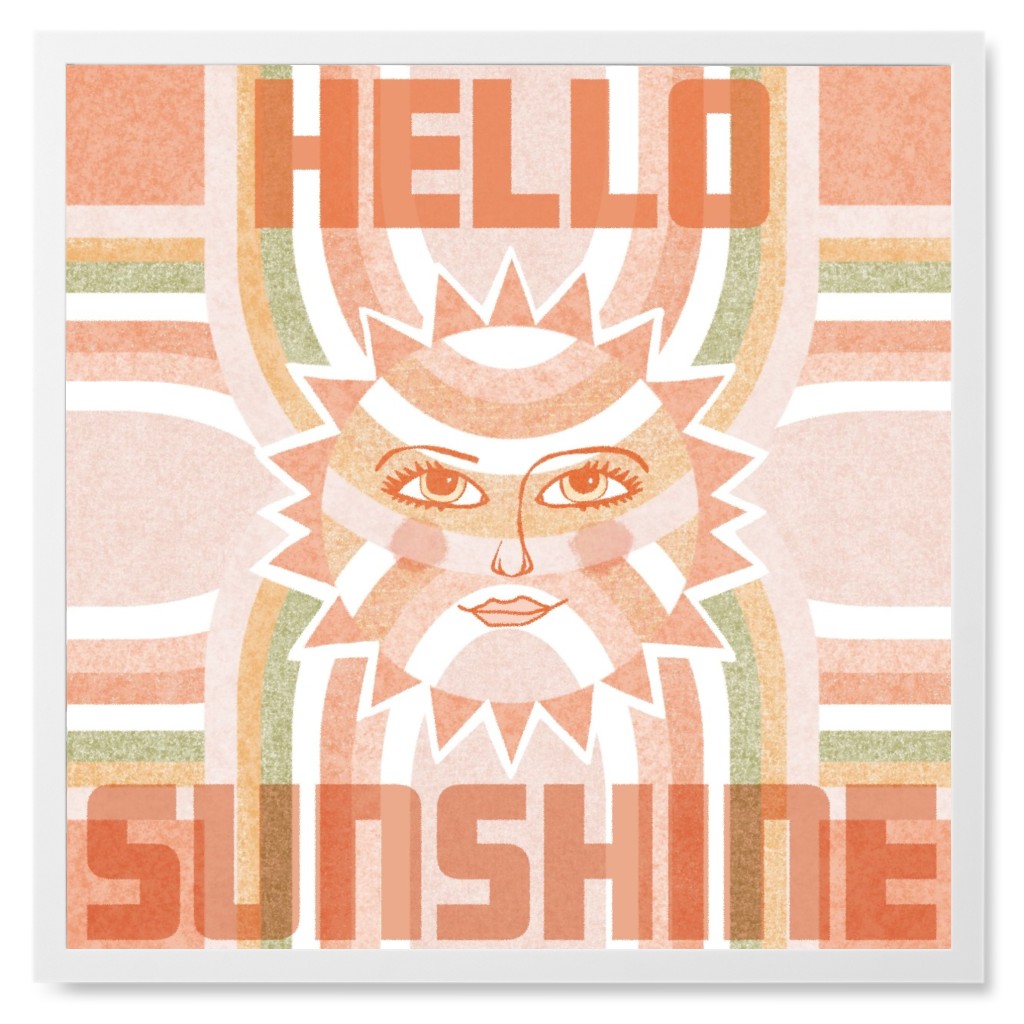Hellow Sunshine - Orange and Green Photo Tile, White, Framed, 8x8, Orange
