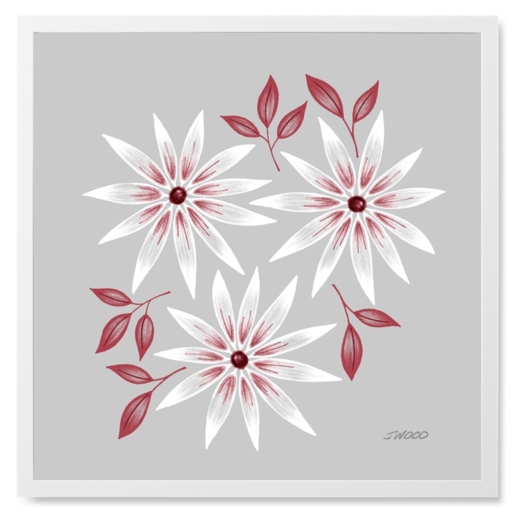 Spikey Flowers - Gray and Pink Photo Tile, White, Framed, 8x8, Gray