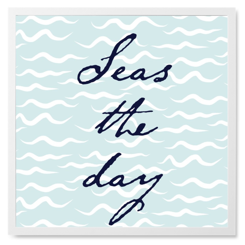 Seas the Day Waves - Blue Photo Tile, White, Framed, 8x8, Blue, True Blue