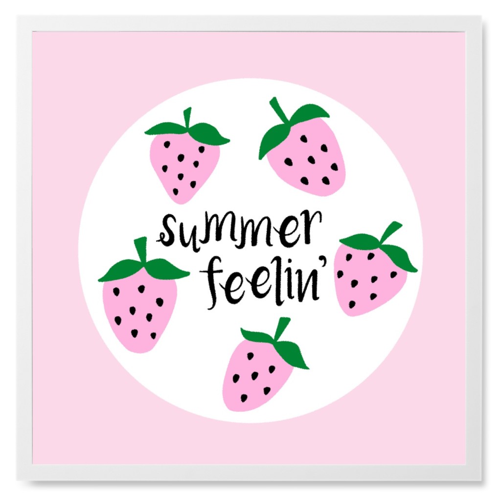 Summer Feeling - Pink Photo Tile, White, Framed, 8x8, Pink