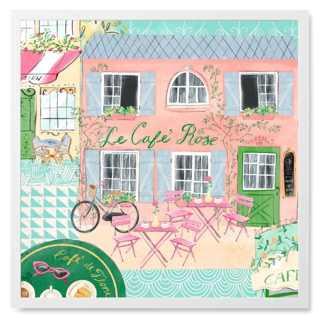 Parisian Cafes Photo Tile, White, Framed, 8x8, Multicolor