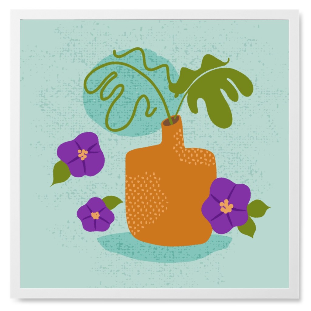 Monstera in Vase - Green Photo Tile, White, Framed, 8x8, Green