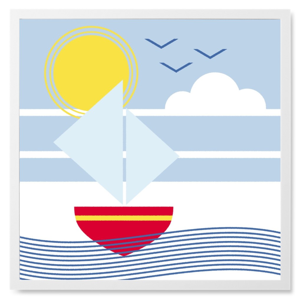 Bauhaus Sailing - Blue Photo Tile, White, Framed, 8x8, Blue, True Blue