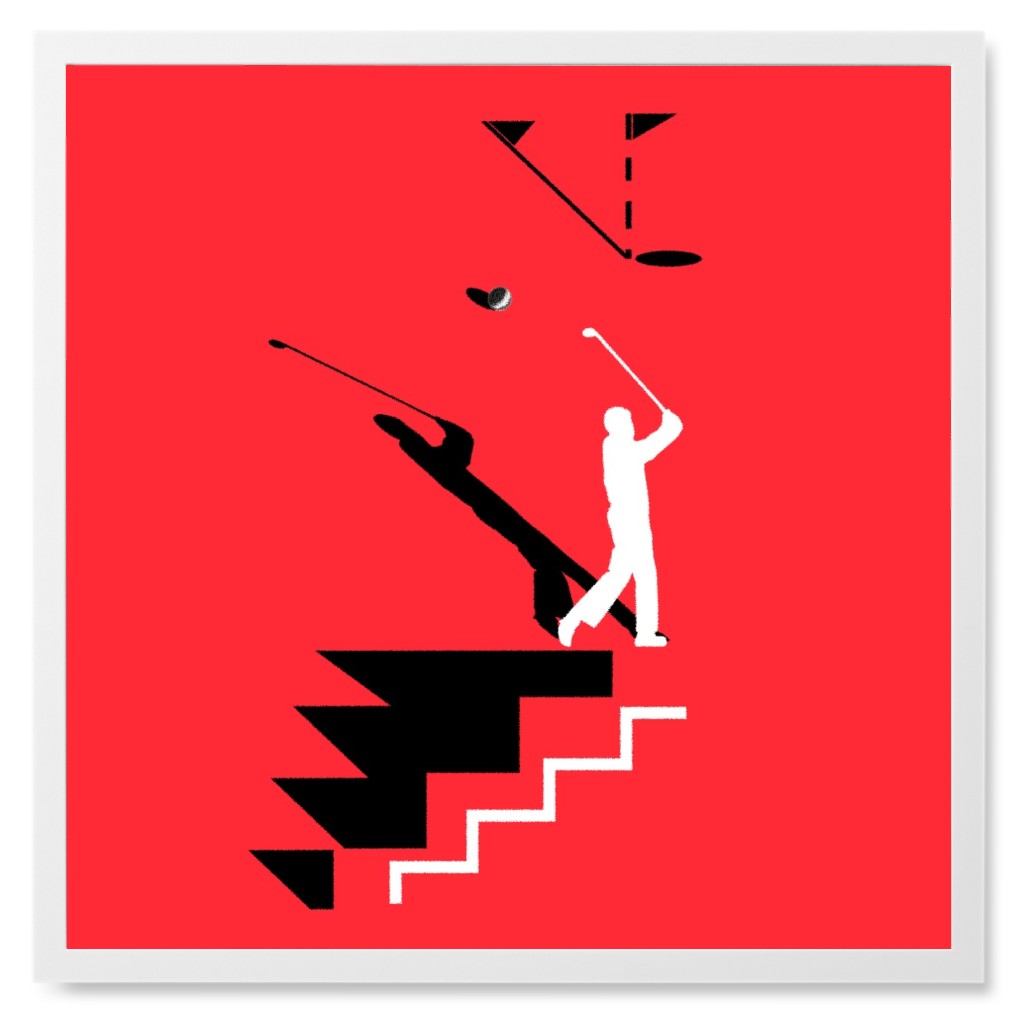 Golf Minimal Art - Red Photo Tile, White, Framed, 8x8, Red