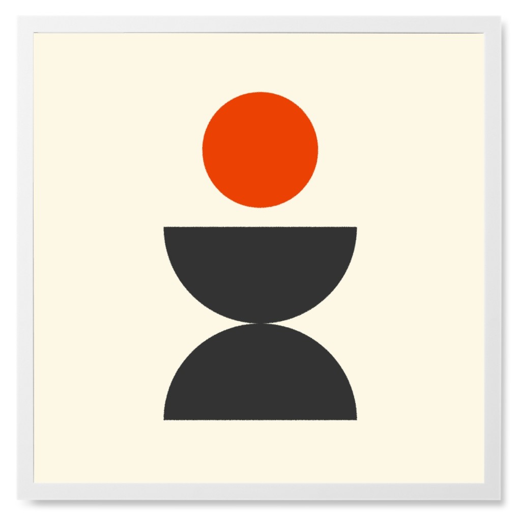 Minimal Geometric Abstract Shapes - Red and Black Photo Tile, White, Framed, 8x8, Beige, Pearl