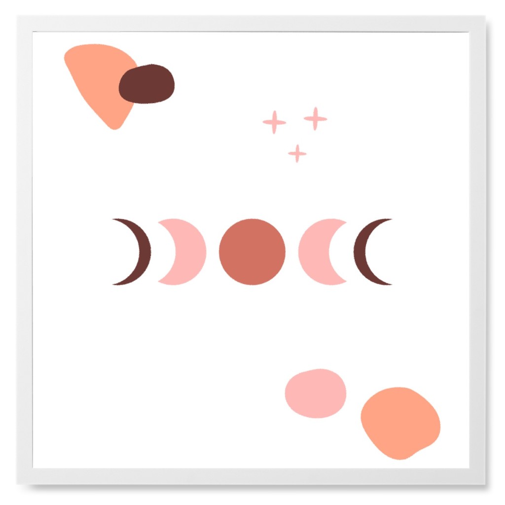 Modern Minimal Moon Phases - Pink and Orange Photo Tile, White, Framed, 8x8, Pink