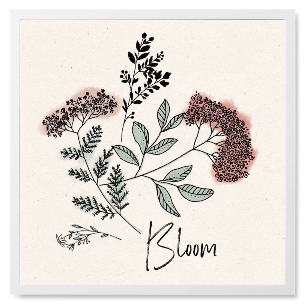 Bloom Floral Photo Tile, White, Framed, 8x8, Beige