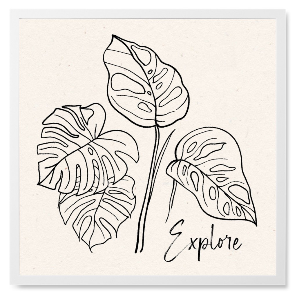 Explore - Beige and Black Photo Tile, White, Framed, 8x8, Beige