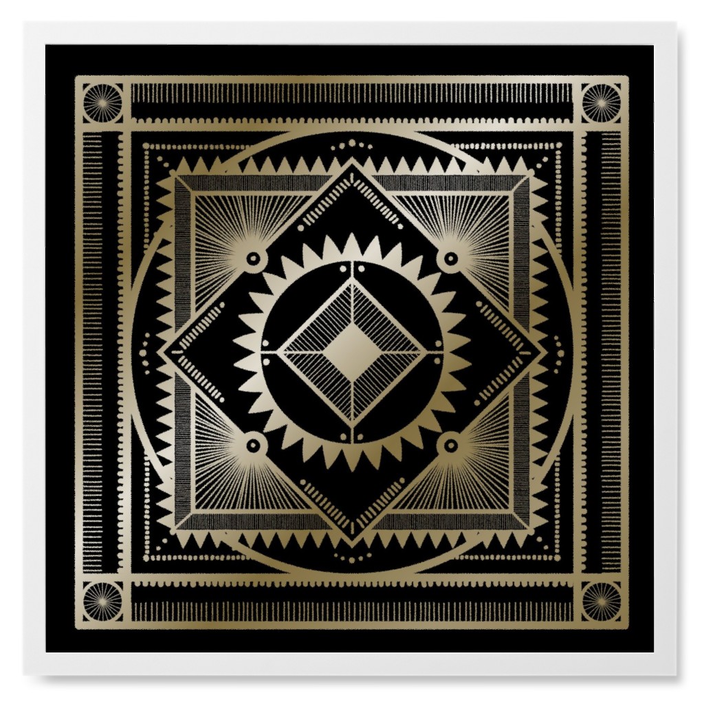 Tribal Geometric Tile Ii Photo Tile, White, Framed, 8x8, Black, Coal