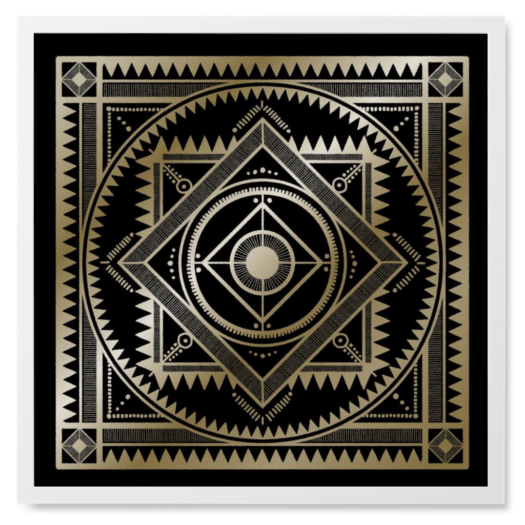Tribal Geometric Tile Iii Photo Tile, White, Framed, 8x8, Black