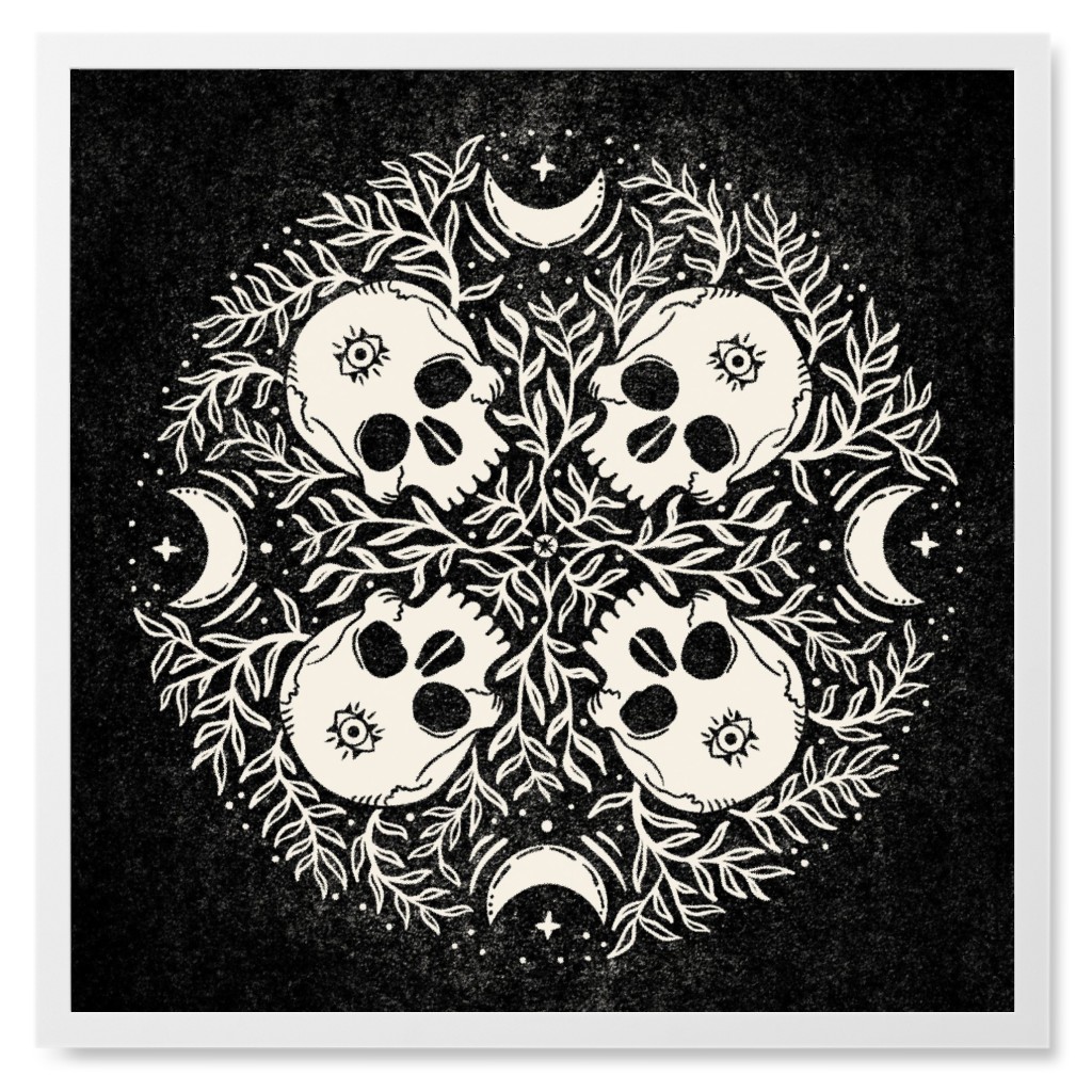 Skull Garden - Black and Cream Photo Tile, White, Framed, 8x8, Black, Black