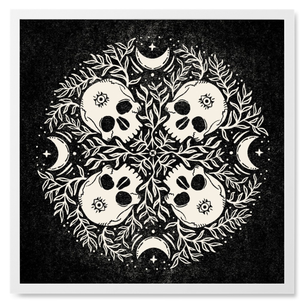 Skull Garden - Black and Cream Photo Tile, White, Framed, 8x8, Black