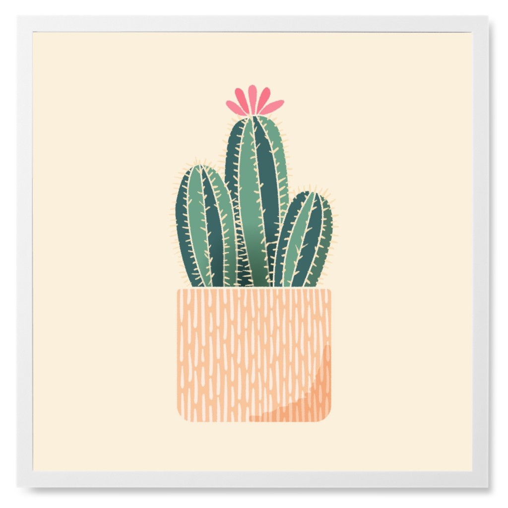 Cacti in Pot - Neutral Photo Tile, White, Framed, 8x8, Beige