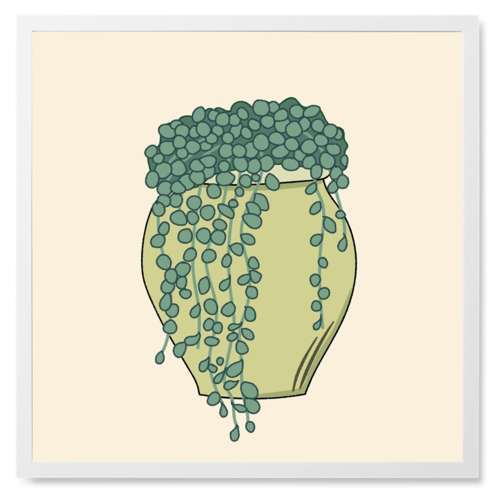 String of Pearls in Pot - Neutral Photo Tile, White, Framed, 8x8, Beige
