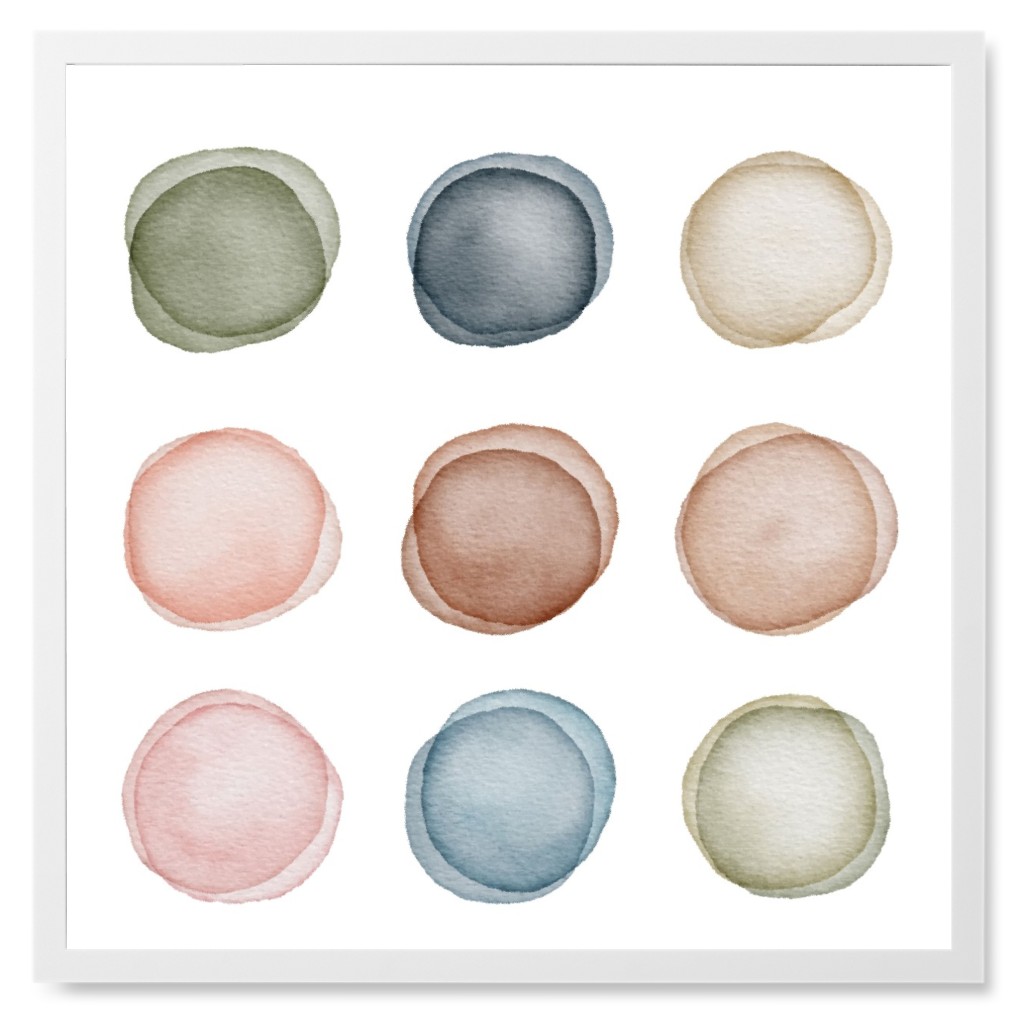 Nine Watercolor Dots Photo Tile, White, Framed, 8x8, Multicolor