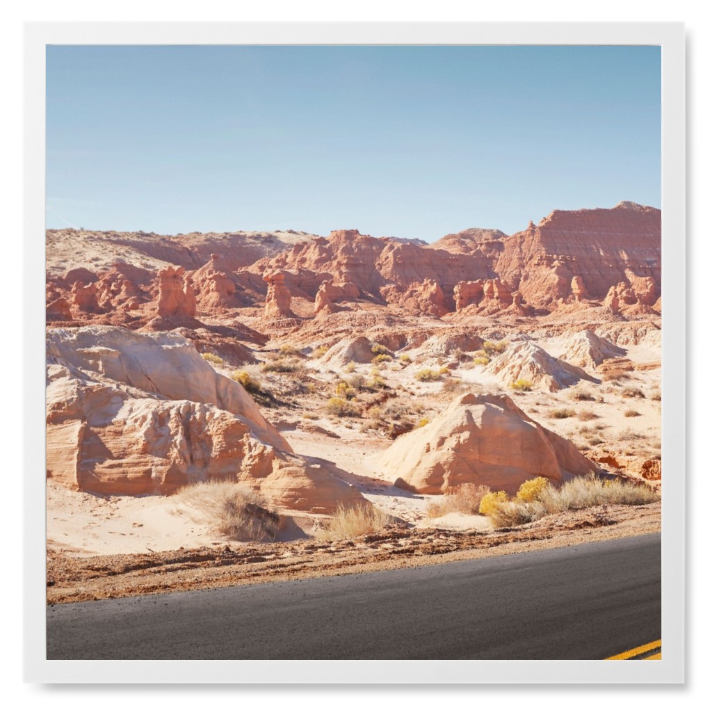 Route 66 Photo Tile, White, Framed, 8x8, Beige