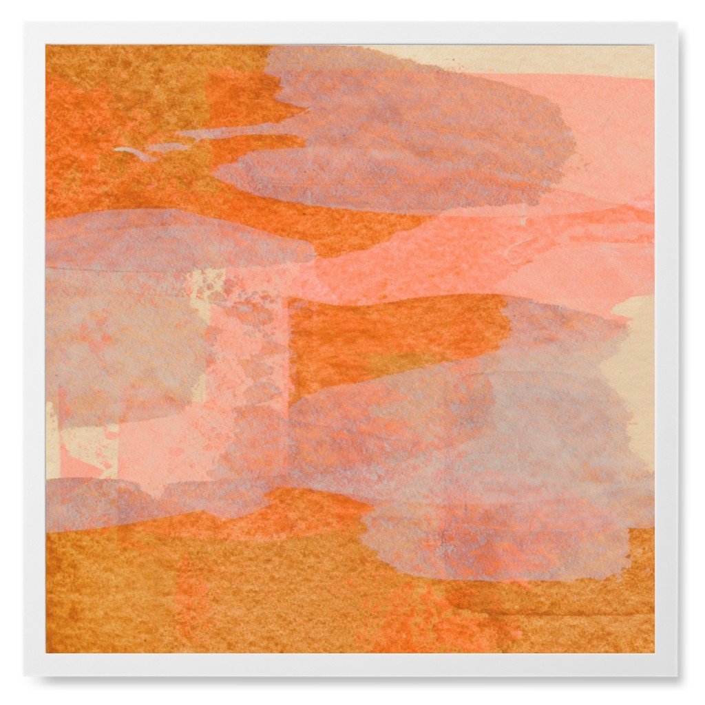 Orange Abstract Brushstrokes Photo Tile, White, Framed, 8x8, Orange