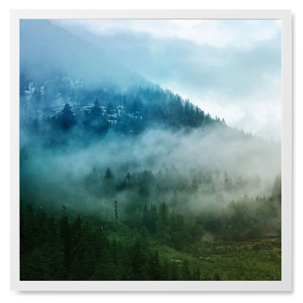 Foggy Morning Photo Tile, White, Framed, 8x8, Green