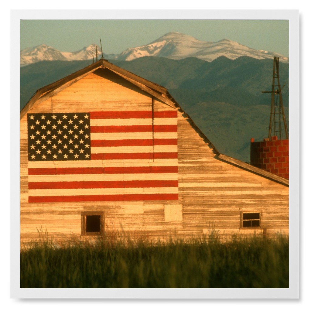 American Barn Photo Tile, White, Framed, 8x8, Multicolor