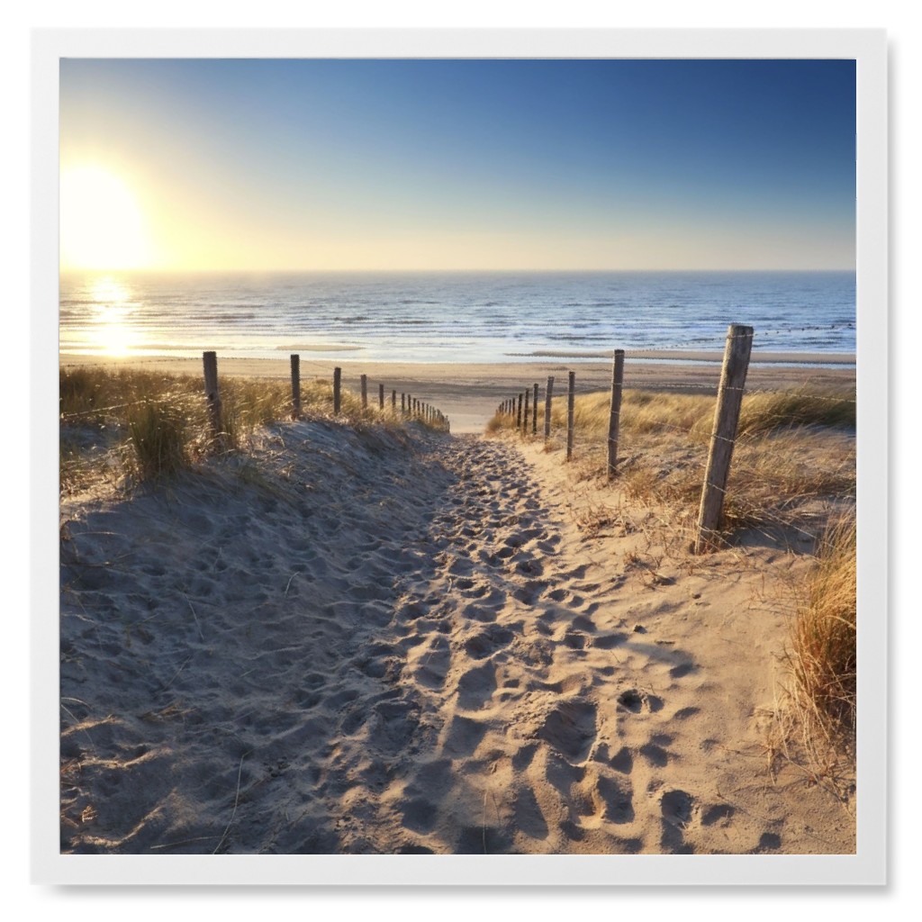 Beach Pathway Photo Tile, White, Framed, 8x8, Blue