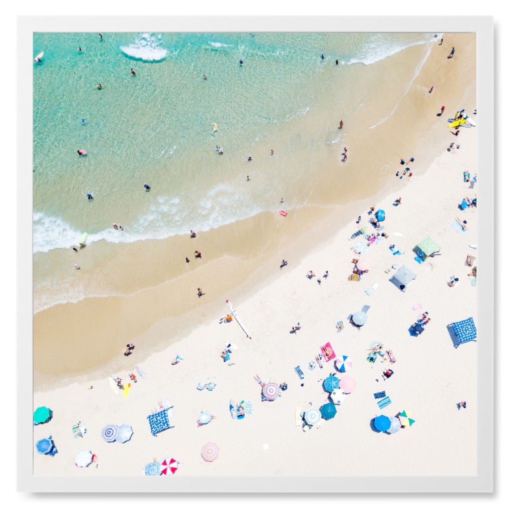 Aerial Beach Photo Tile, White, Framed, 8x8, Multicolor