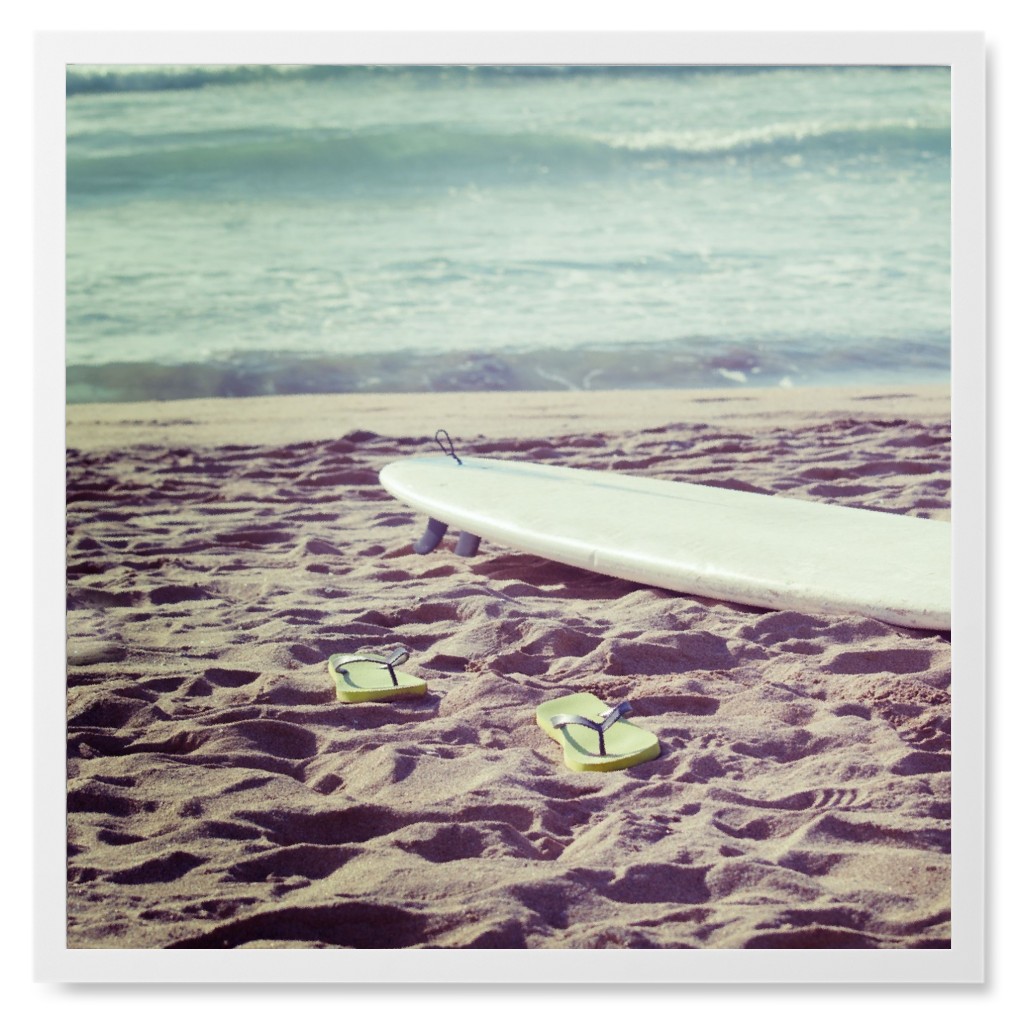 Surfing Along the Shoreline Photo Tile, White, Framed, 8x8, Blue, True Blue