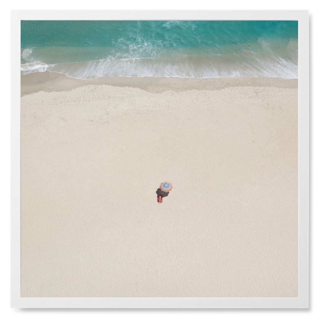 Beach Umbrella Meets the Sea Photo Tile, White, Framed, 8x8, Beige