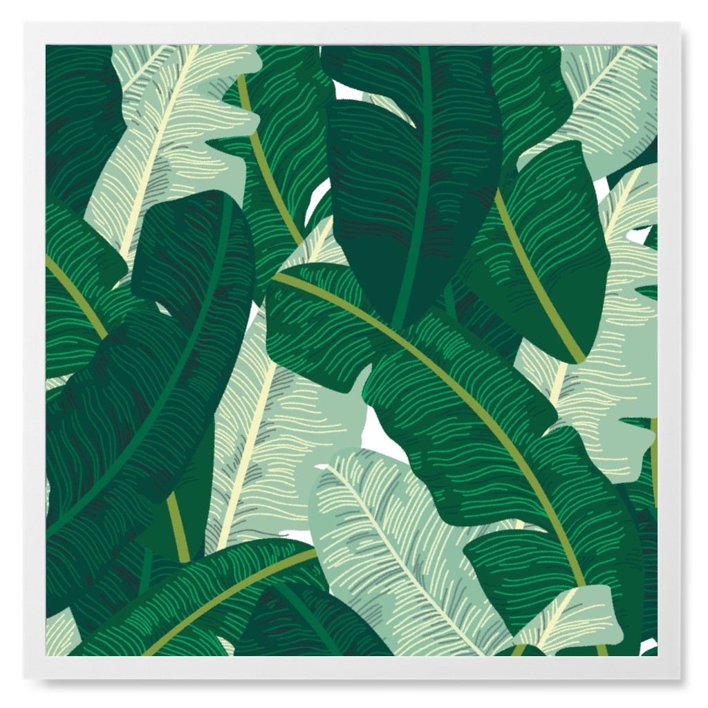 Classic Banana Leaves in Palm Springs Green Photo Tile, White, Framed, 8x8, Green, Classic Green