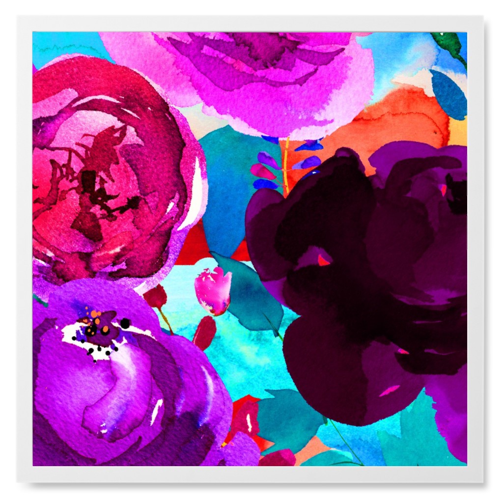 Happily Ever After Boho - Aqua Hues Photo Tile, White, Framed, 8x8, Pink