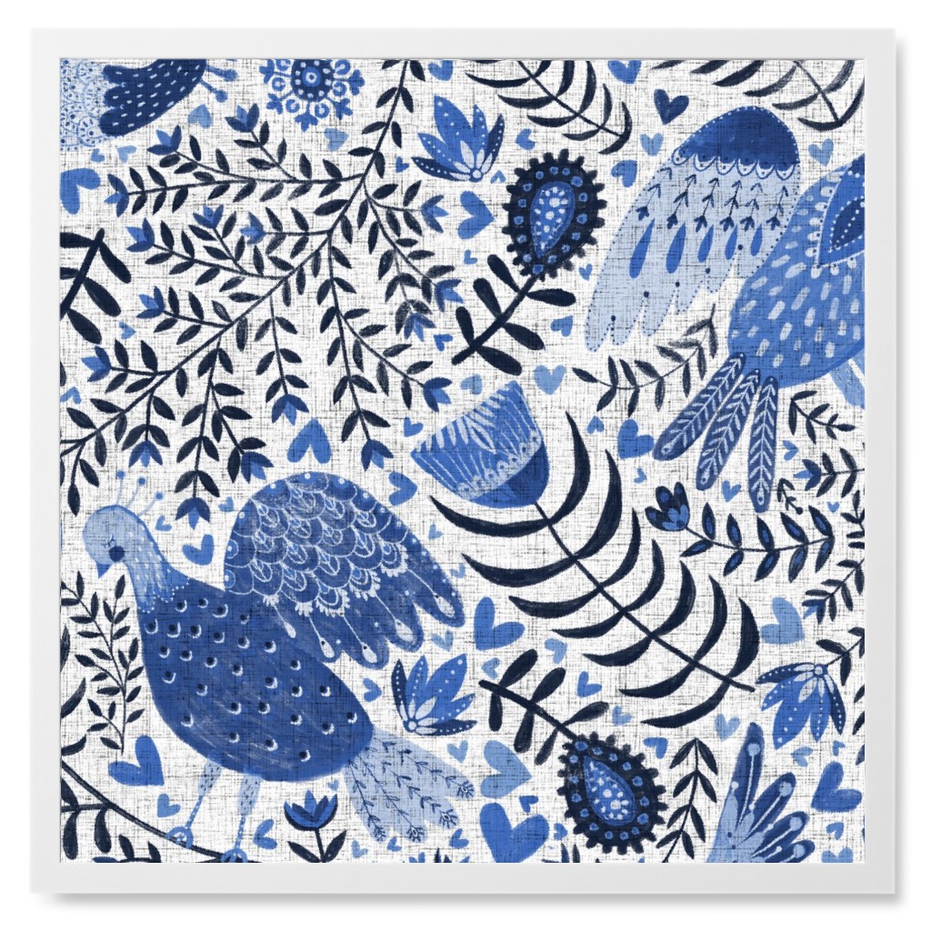Scandinavian Birds - Indigo Blue Photo Tile, White, Framed, 8x8, Blue, True Blue