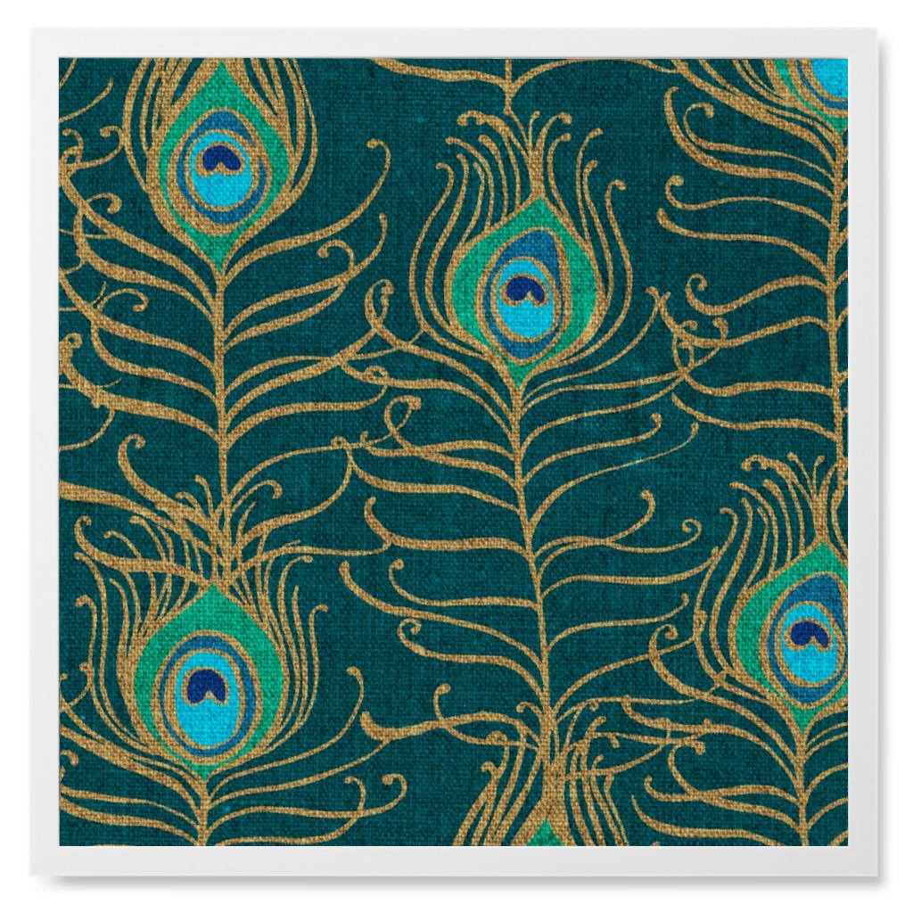 Peacock Feather Nouveau - Emerald Photo Tile, White, Framed, 8x8, Green