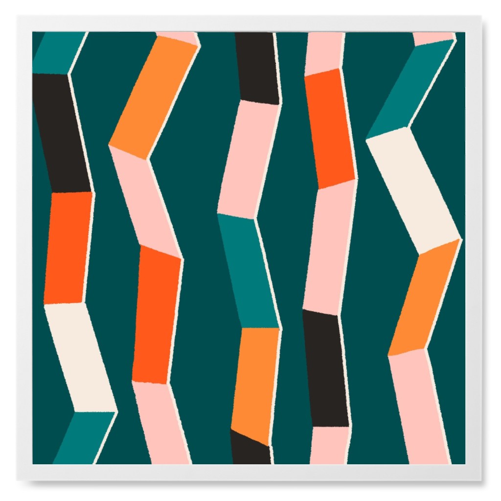 Funky - Multi on Green Photo Tile, White, Framed, 8x8, Multicolor