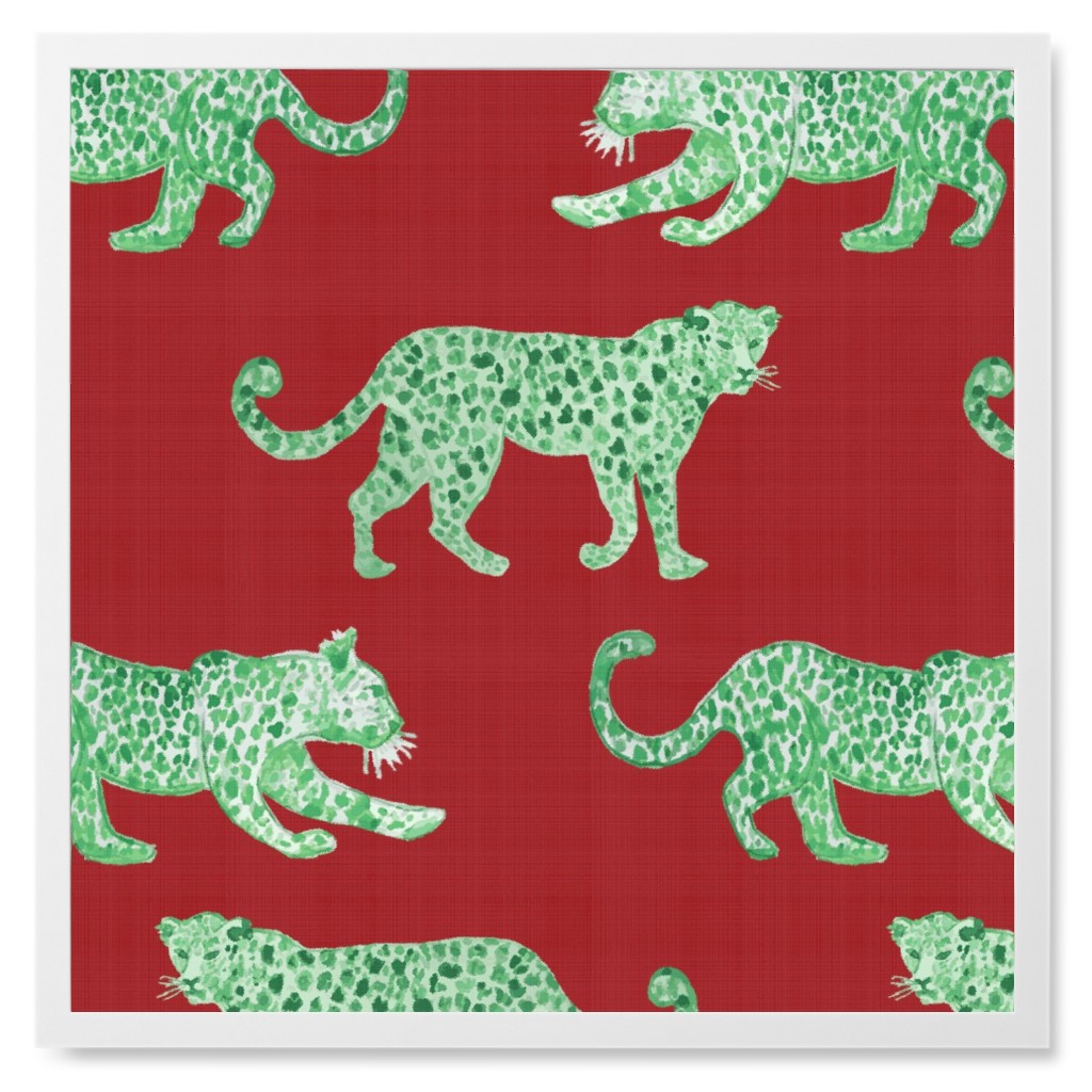 Leopard Parade Photo Tile, White, Framed, 8x8, Red, Cinnamon