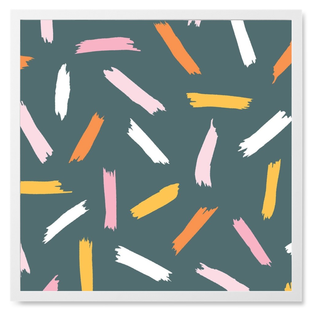 Fun With Paint - Dark Blue Photo Tile, White, Framed, 8x8, Multicolor