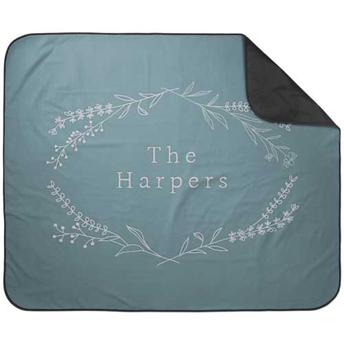 Botanical Doodle Picnic Blanket, Blue, cedar