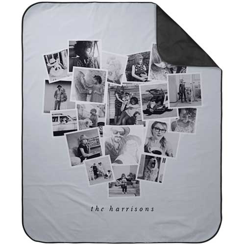 Tilted Heart Collage Picnic Blanket, Gray