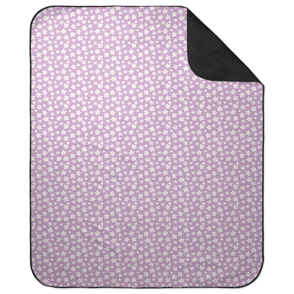 Daisy Garden Floral - Purple Picnic Blanket, Purple