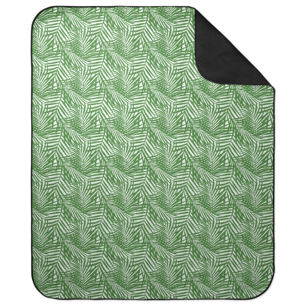 Watercolor Fronds - Green Picnic Blanket, Green