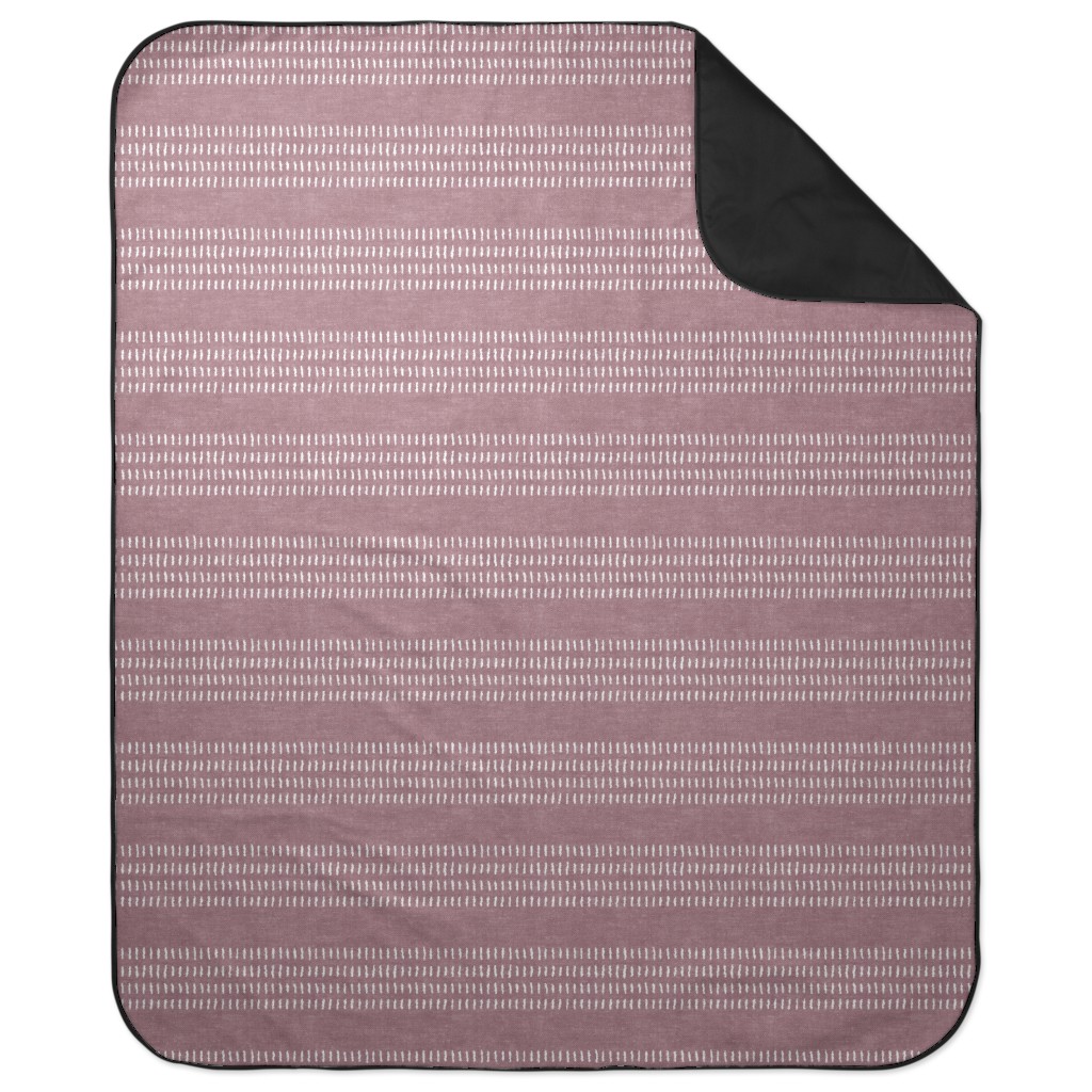 Farmhouse Stitch Stripes on Mauve Picnic Blanket, Purple