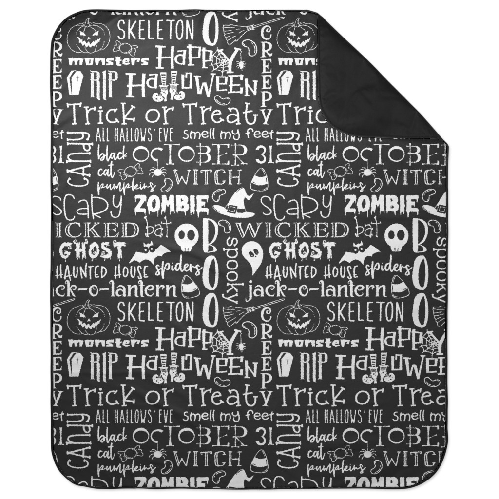 Halloween Typography - White on Grey Picnic Blanket, Black