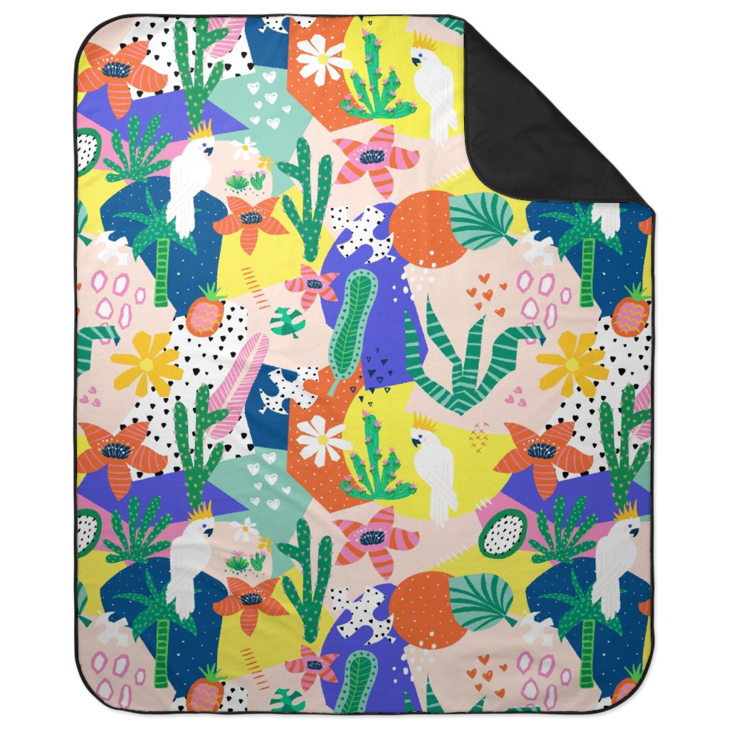 Tropical Birds Collage Picnic Blanket, Multicolor
