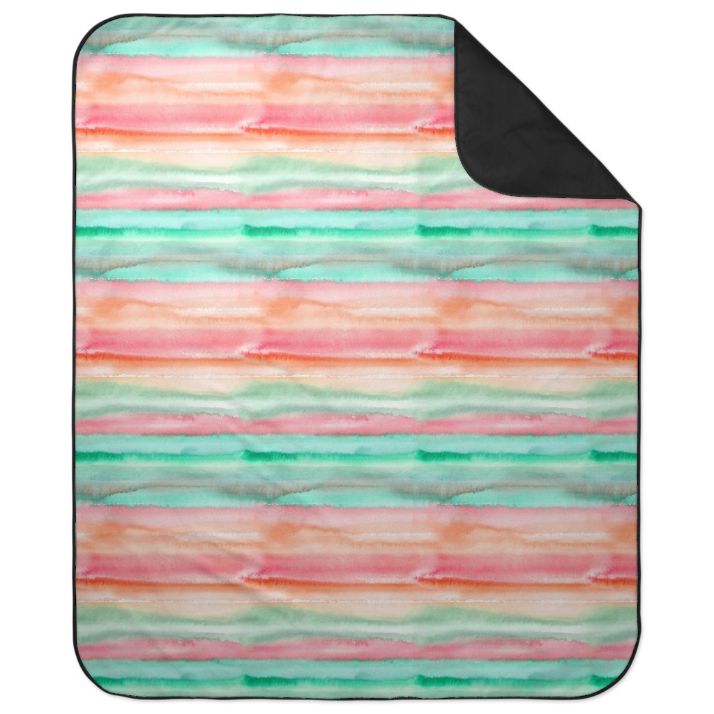 Ombre Watercolor Sunset - Green & Pink Picnic Blanket, Multicolor