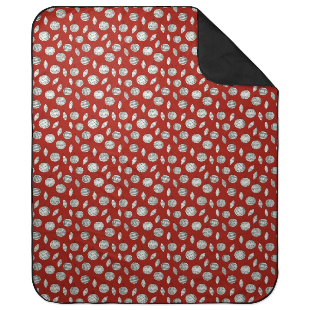 Watercolor Christmas Ornaments - Red Picnic Blanket, Red