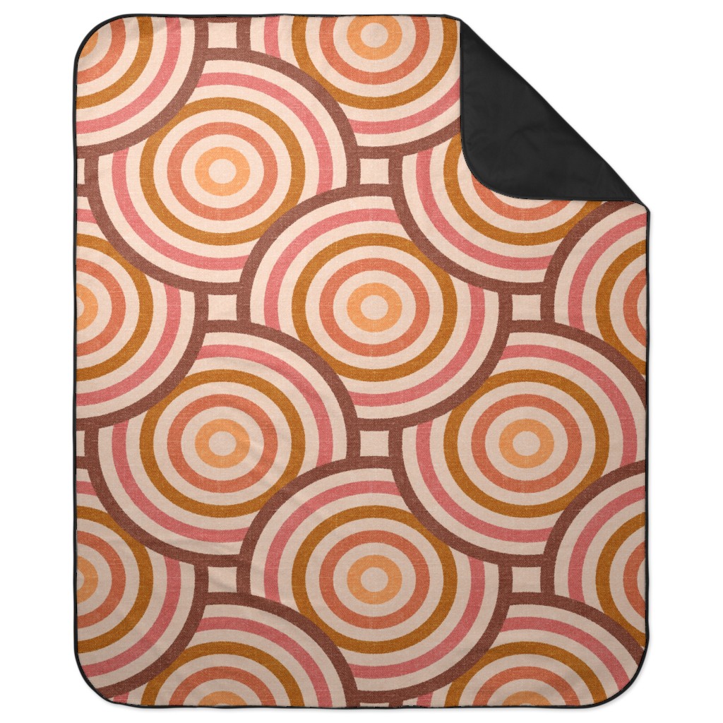 Retro Circles - Warm Picnic Blanket, Pink, Bright Pink